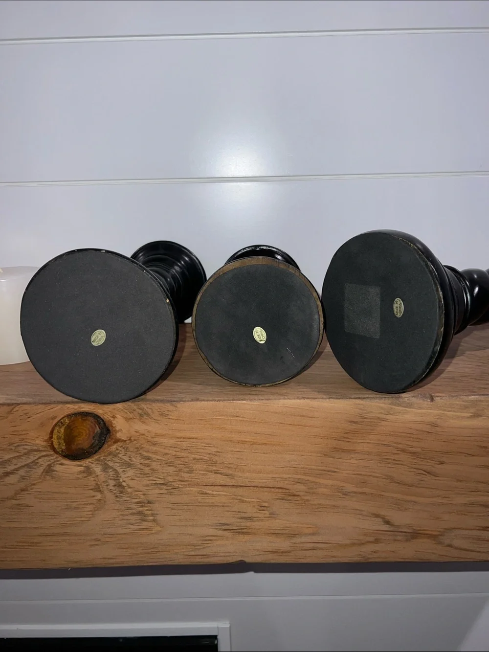 Vintage Classic Black Twisted Wood Candlestick Set with White Pillar Candles - Picture 11 of 15